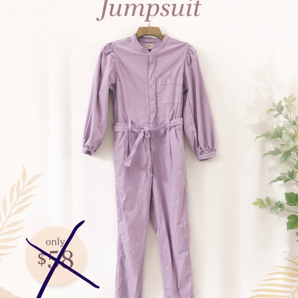 J. Crew Lavender Long-Sleeve Tie-Waist Utility Jumpsuit - Picture 2 of 6